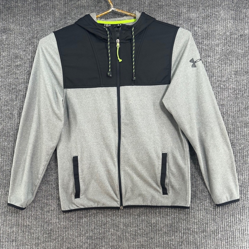Under Armour Hoodie Mens Medium Grey Black Full Zip ColdGear Loose Fit